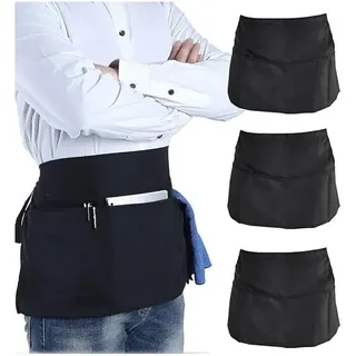 3-teiliges Halbschürzen-set Mit Tasche, Schwarze Küchenschürze, Kurze Servierschürze, Unisex-halbschürze, Professionelle Schwarze Schürze Mit Verstellbarem Riemen, Für Bistro, Garten, Bäckerei, Restau