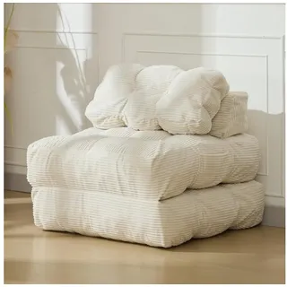 GarveeMore Schlafsofa mit Kissen 3-in-1 Klappsofa aus Cord Schlafsessel Multifunktionssofa weiß