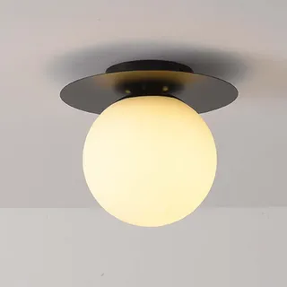 OOWDMPE E27 Kleine Deckenlampe Moderne Deckenleuchte Kugel Glas Lampenschirm Minimalistische Aesthetic Flurlampe Dekorative Deckenbeleuchtung für Korridor Hotel(mit Leuchtmittel) (Schwarz)