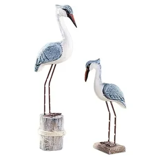 2 Stück Holz-Möwen-Figuren, mediterraner Stil, rustikal, Vintage-Stil, Küstenstrand, Meeresvögel, Skulptur, nautische Dekorationen für, Garten, Ornament,