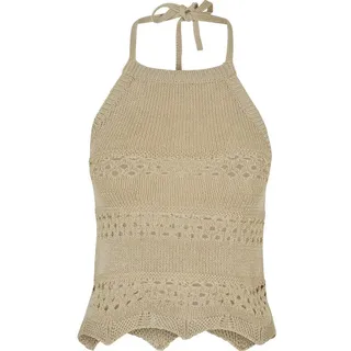 URBAN CLASSICS Ladies Short Crochet Knit Neckholder Top Beige S