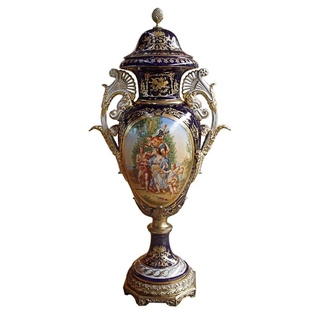 Casa Padrino Luxus Barock Porzellan Vase mit Deckel H. 126 cm - Limited Edition