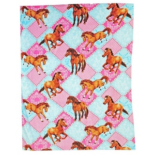 Kinderdecke Pferde Coral Fleecedecke 150x200cm Kuscheldecke Kinder Decke Fleece, JACK, Pony Rosa Hellblau kariert rosa
