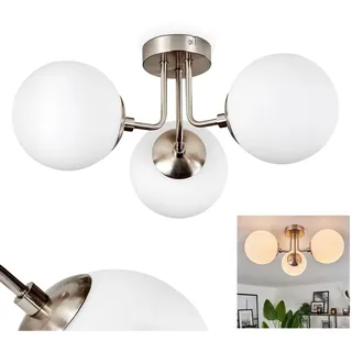 HOFSTEIN Deckenleuchte Cabalonga, Deckenlampe aus Metall/Milchglas in Nickel-matt/Weiß, moderne Leuchte im Retro/Vintage-Design (Ø Schirme 15 cm), 3 x E14, Schlafzimmer, Wohnzimmer, Küche, Esszimmer