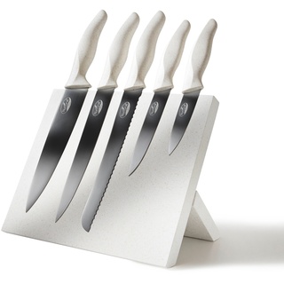 Natural Line® Edelstahl-Messer-Set, 5-tlg., mit klappbarem Magnet-Messerblock, mit Griffen aus Stroh