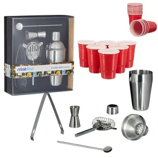 Relaxdays 55 teiliges Cocktailset Weiß,Rot,Silber