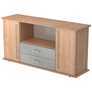 bümö Sideboard office Sideboard mit 2 Schübe & 2 Türen, Dekor: Nussbaum - Griffe: Chromgriff braun