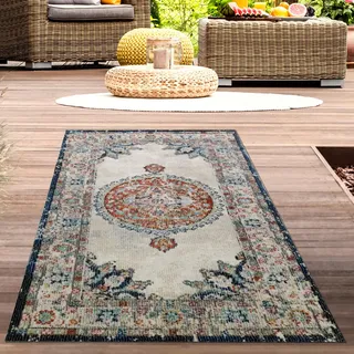 CARPETIA In- & Outdoor Teppich Vintage Orientmuster Bunt 60x110 cm | Pflegeleicht, wetterfest, farbecht und strapazierfähig, OEKO-TEX geprüft, für Fußbodenheizung, Balkon & Terrasse