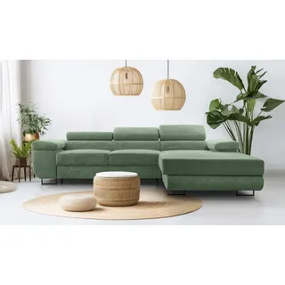 ax living Eckcouch Cord L-Form 3-Sitzer Salbeigrün