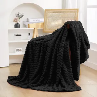 Puncuntex Schwarze Überwurfdecke, 127,7 x 152,4 cm, Flauschiges 3D-Jacquard, dekoratives Flanell-Fleece, superweich, Plüsch, gemütliche Decke für Couch, Sofa, Stuhl, leicht