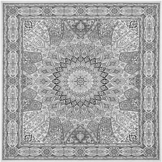 ARUGYTEI Teppich Quadratisch,Orientalisch Traditionell Vintage Klassisch Muster Schwarz Grau Weiß,Black Grey,200 x 200 cm, Wohnzimmer Schlafzimmer Kinderzimmer
