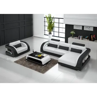Ledersofa Couch Wohnlandschaft Ecksofa + Sessel Neu Garnitur Design Sofa mit USB