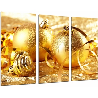 Wandbild - Goldene Weihnachtsdekoration, Baumkugeln, 97 x 62 cm, Holzdruck - XXL Format - Kunstdruck, ref.26883