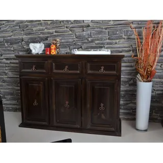 MiaMöbel Sideboard Mexico, aus massivem Pinienholz Dunkelbraun braun