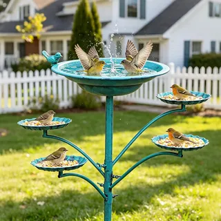 HOUYANG Vogeltränke aus Gusseisen für draußen, 89,9 cm hoch, Metall-Vogeltränke, Garten, Terrasse, Dekoration (grün)