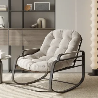 Schaukelstuhl Garten Schwingsessel Ergonomischer Schaukelsessel Wohnzimmer Relaxstuhl Mit Gepolsterer,relaxsessel Mit Rutschfesten Füßen, Ideal Für Balkon, Garten Und Wohnzimmer,beige
