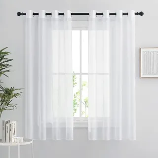 Weiße durchsichtige Vorhänge von Tigrezy – 2er-Set, kurze Vorhänge, 140 x 160 cm, Heimdekoration, Schlafzimmer, Küche, Organza-Tüll mit