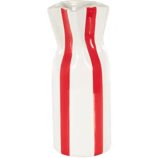 Deco 79 Dekorative Keramikvase, runde Tafelvase mit roten vertikalen Streifen, Blumenvase für Heimdekoration, 12,7 x 12,7 x 30,5 cm, Weiß