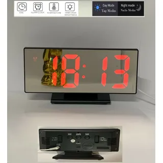 Digital Wecker Tischuhr Uhr Alarmwecker Spiegel Uhr 3618 Rot/ Schwarz