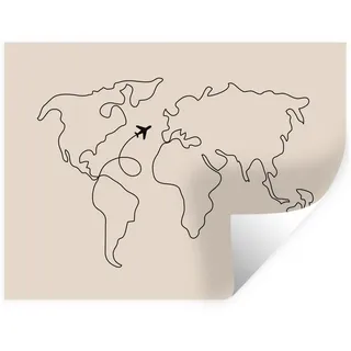 MuchoWow Wandsticker Weltkarte - Einfach - Flugzeug (1 St), Wandtattoo, Selbstklebend, Wohnzimmer, 40x30 cm 40 cm x 30 cm x 0.1 cm