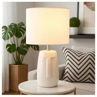 FISCHER & HONSEL Tischleuchte, Leuchtmittel nicht inklusive, Tischlampe Nachttischleuchte Keramik Stoffschirm weiß E14 H 39 cm beige