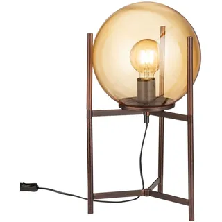 Tischleuchte Glaskugel Nachttischleuchte Kugel braun Schlafzimmerlampe Glas Retro, Metall, 1x E27 Fassung, DxH 25x48,5 cm