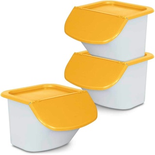 3x 15 Liter Zutatenbehälter mit Entnahmeklappe, stapelbar, Korpus weiß, Deckel orange