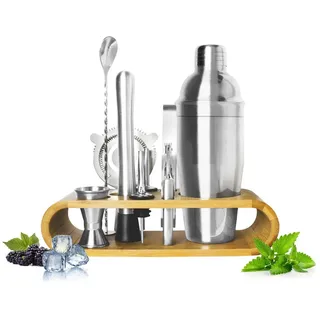 Sendez Cocktail Shaker 11 tlg Bar Set 700ml Cocktailset aus Edelstahl Barkeeper mit Ständer, Edelstahl