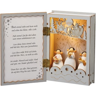 Hellum LED Holzbuch, beleuchtetes Buch mit „Frohe Weihnachten“ Weihnachtsdeko, Winterdekoration für Innen, Größe 20x15cm, beleuchtete Weihnachtsdeko als Tischdeko oder am Fenster, 521399