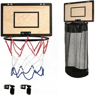 2 in 1 Basketballkorb Wäschekorb, Hängender Mini Basketballkorb Tür Wäschesammler aus Holz, Wäschekörbe mit Reißverschluss für Zimmer Badezimmer Wohnheim, Geschenk für Kinder und Erwachsene