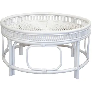 Mid.you Couchtisch, Weiß, Holz, Rattan, massiv, Uni, rund, rund, 75x41x75 cm, Holzmöbel, Holztische, Couchtische Holz