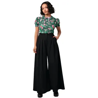 Hell Bunny Schlaghose Simone Swing Trousers Marlenehose Vintage Retro Wide Leg schwarz XL