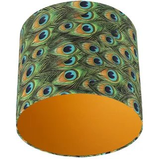 Leuchtenschirm Velour, Blau, Metall, Textil, Federn, zylindrisch, E27, 24 cm, Lampen & Leuchten, Innenbeleuchtung, Lampenschirme