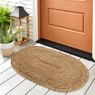 Chardin home Ovaler Teppich aus Jute, ideal als Fußmatte, ideal für Veranda, Küche, Meditationsmatte, Arbeitszimmer, Schlafsäle, 45,7 x 76,2 cm, kleine handgefertigte Matte