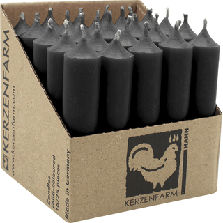 Stabkerzen aus Paraffin, 100/22 mm, Schwarz, KERZENFARM HAHN, Brenndauer ca. 4h, 25 Stück pro Verpackung