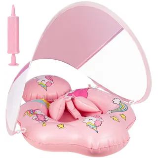 Aufblasbarer Schwimmring Pool Floatie Mit UPF50+ Sonnendach(S) | Schwimmreifen Verbesserter Swimming Ring Verstellbarer Sicherheitssitz Pool Wasserpark Schwimmtrainer