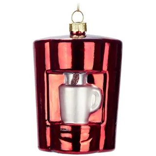 Brubaker Kaffeemaschine Rot - Handbemalte Weihnachtskugel aus Glas - 10,5 cm Baumkugel für Kaffeeliebhaber und Kaffeetrinker - Mundgeblasener Christbaumschmuck - Figur Lustig Deko Anhänger