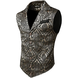 VATPAVE Viktorianischer Anzug, Steampunk, Gothic-Weste für Herren, Beige/Schwarz, Medium