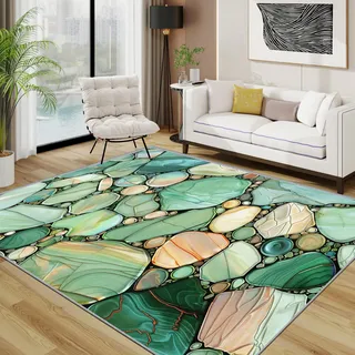 TerroVee Stein Teppich, Mintgrün Kieselsteine Teppich Eingang, Abstrakt Künstler Kurzflor Waschbar Antirutsch Klein Teppiche, 50x80 cm, Mintgrün