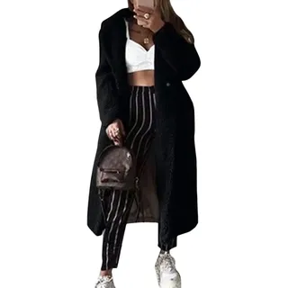 ORANDESIGNE Schwarz Knöpfe Taschen Umlegekragen Langarm Oversize Winter Dicker Warmer Teddymantel Damen Mode M - M
