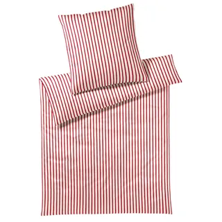 ELEGANTE Mako-Satin Bettwäsche Double gestreift Rot 135 x 200 cm + 80 x 80 cm