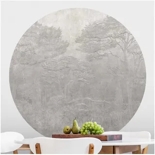 Bilderdepot24 Vliestapete rund Vintage Wald-Prägung, Glatt, Matt, (Vliestapete selbstklebend), Wohnzimmer Schlafzimmer Küche Wandtattoo Motivtapete Klebe Wandtapete grau 75 m x 75 m