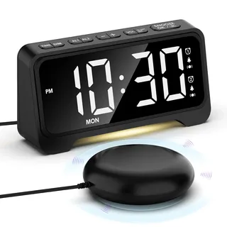Mesqool Vibrationswecker, Lauter Wecker für Tiefschläfer, Digitaler Wecker | Wecker mit Nachtlicht, Großes Digital LED Anzeige, USB-Ladegerät, Doppelalarm, Einfach Einzustellen, 12/24H, Batterie-Backup