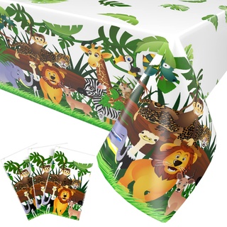 3 Stück Dschungel Safari Plastik Tischdecke, wildes One Babyparty Tischdecke, Party Einweg Tischabdeckung, Tiere Plastik Tisch Cover für Hochzeit Jungen Mädchen Geburtstagsfeier, 137 x 274CM