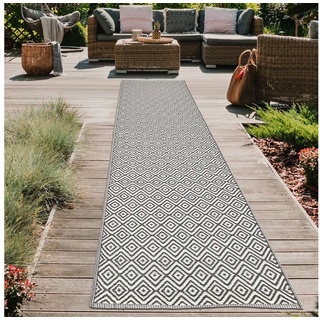 Outdoorteppich Pflegeleichter Kunststoff-Outdoor-Teppich mit Rautenmuster in schwarz, Teppich-Traum, rechteckig schwarz 90 cm x 300 cm