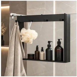 ELMOWO Duschablage zum Hängen für Glastür in Schwarz - Edelstahl Ablage für die Dusche, für jede Glasduschwand, Duschregal bis zu 3 cm verstellbar schwarz