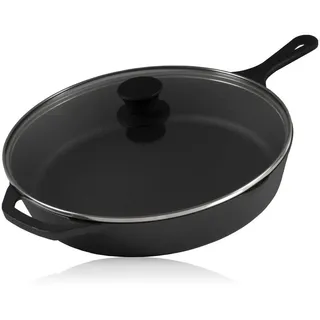 BBQ-Toro Gusseisen Grillpfanne 30 cm mit Glasdeckel