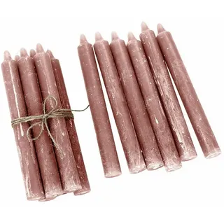 Loberon Kerze 12er Set Bauceau, Rustikales Finish, von Hand Veredelt, Durchgefärbt & Geruchsneutral, Stabkerzen, Dekoration, Paraffinwachs, rosa
