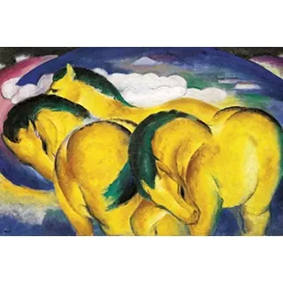 1art1 Franz Marc Poster Die Kleinen Gelben Pferde, 1912 Bilder Leinwand-Bild Auf Keilrahmen | XXL-Wandbild Poster Kunstdruck Als Leinwandbild 120x80 cm