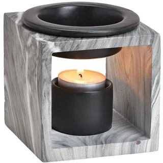 Levandeo® Duftlampe, Duftlampe 10x10cm Keramik Marmoroptik Schwarz Öllampe Aromalampe